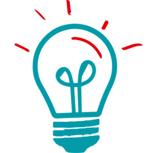 Glühbirne des Logos von Smart im Alltag. Es ist eine Illustration. Die Glühbirne ist blau. Über der Glühbirne sind 5 Strahlen in rot.